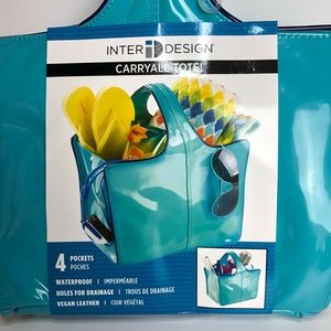 Carryall Tote Vegan Leather Pockets Aqua Blue